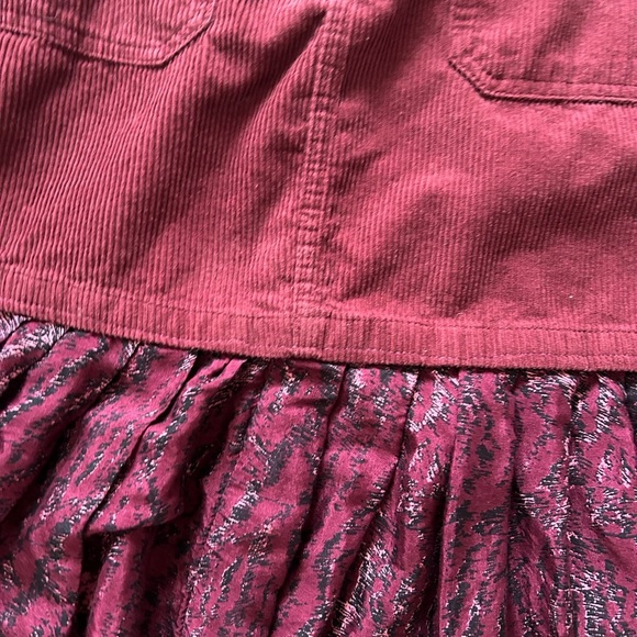 Denim&Co Burgundy Corduroy Mini Skirt with Ruffle Hem - Picture 2 of 3